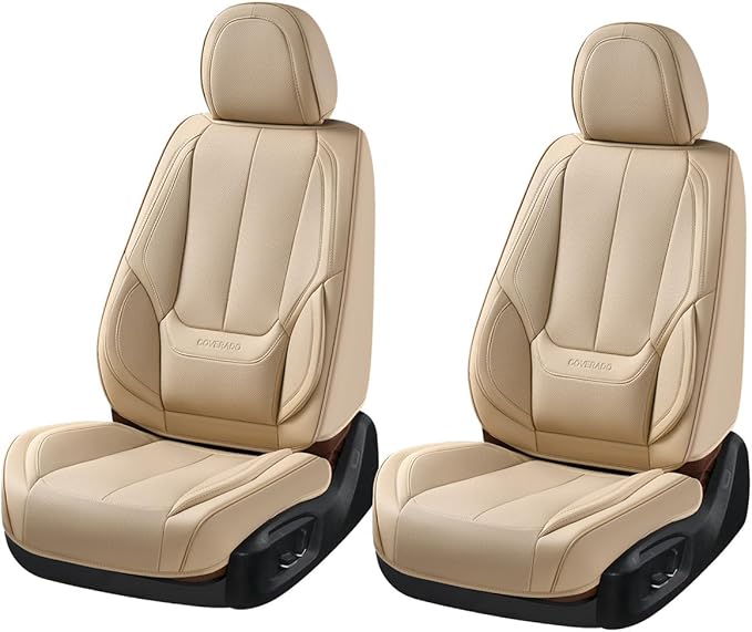 Coverado Seat Covers, Car Seat Covers Front Seats, Beige Car Seat Cover, Car Seat Protector Waterproof, Car Seat Cushion Nappa Leather, Seat Covers Carseat Cover Universal Fit for Most Cars