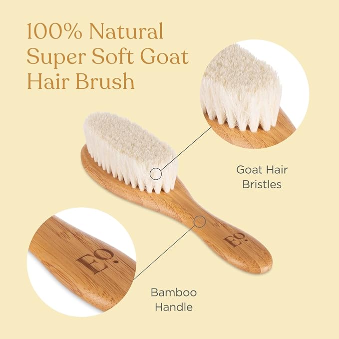 ELLAOLA Natural Bamboo Hair Brush & Comb Set, 3 Piece - Cradle Cap Brush, Massage Hair Brush, Bamboo Comb for Toddlers, Newborns & Infants I Baby Registry Gift