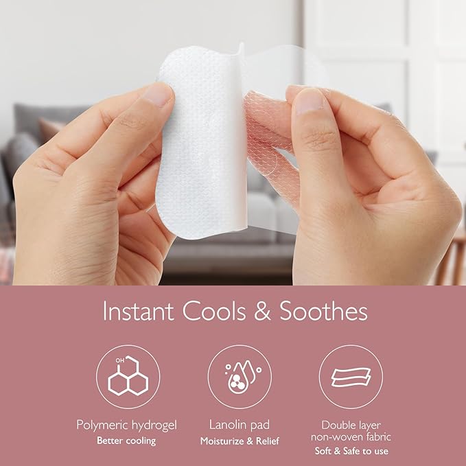 Momcozy Hydrogel Nipple Pads with Soothing Lanolin, Soothies Gel Nursing Pads Provide Instant Cooling Relief, Breastfeeding Essentials, 20 PCS