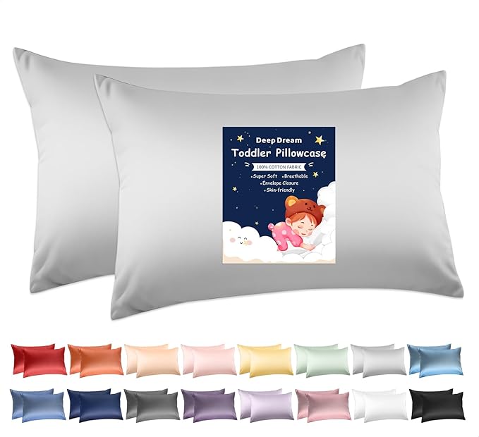 Deep Dream Toddler Pillowcases for 13x18 Pillow 2 Pack, 100% Cotton Travel Pillow Case Cover, 600 Thread Count Cotton Pillow Covers, Soft & Breathable Small Pillow Cases Envelope Closure, Light Grey