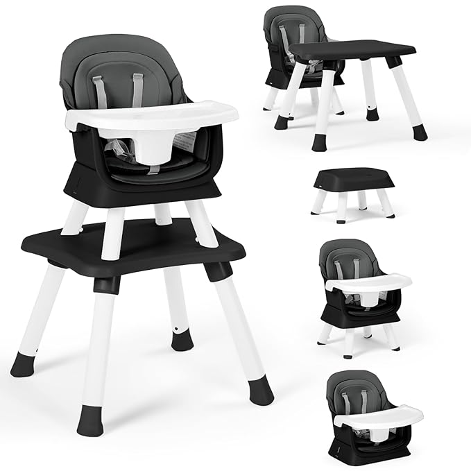 Baby High Chair, 8 in 1 Convertible Highchairs for Babies and Toddlers, Children Dining Booster Seat/Kids Building Block Table for Girls Boys, Baby Seat with Removable Tray, Grey