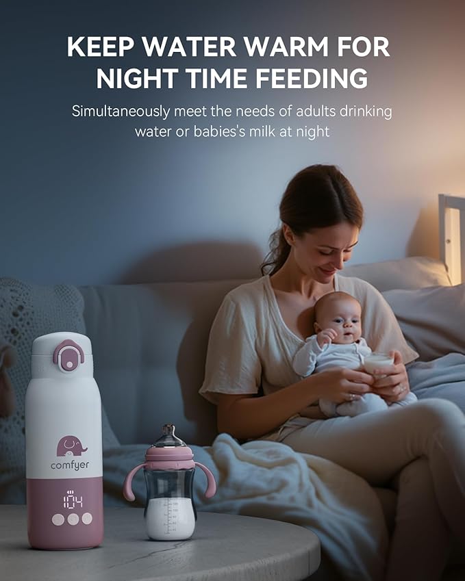 Portable Baby Bottle Warmer for Travel, Portable Milk Warmer with Fast Heating & Long Battery Life, Instant Breast Milk, Formula/Water Bottle with 12 Ounces Big Capacity, Baby Flask for Vehicle