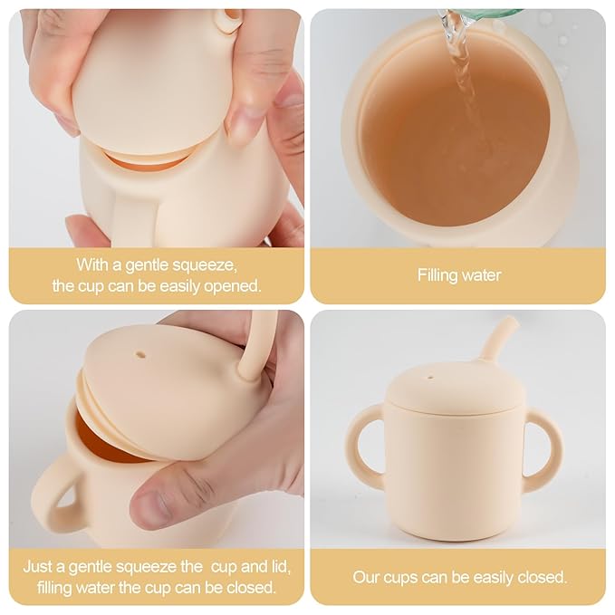 Silicone Baby Cup with Straw, Straw Cup for 6 months+ old, Leak Proof Silicone Baby Training Cup 6 fl oz (Pink)