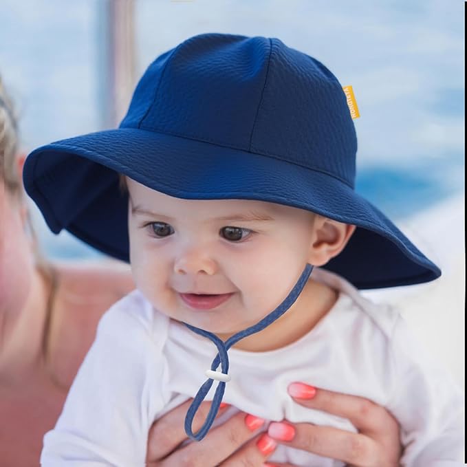 HONGTEYA Baby Sun Hat Toddler Girl Beach Hat Adjustable Outdoor Summer Hat UPF 50+ Sun Protection Wide Brim Infant Kids