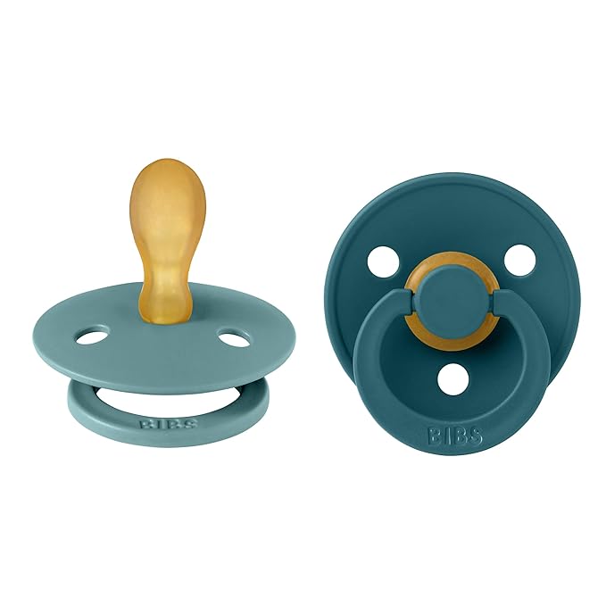 BIBS Pacifiers 6-18 Months | Colour Collection 2-Pack | BPA-Free Symmetrical Natural Rubber Nipple | Made in Denmark | Island Sea/Forest Lake Color Pacifier