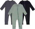 GUISBY Baby Pajamas with Mitten Cuffs - 3Pcs Girls Boys 2 Way Zipper Long Sleeve Rayon Sleepers