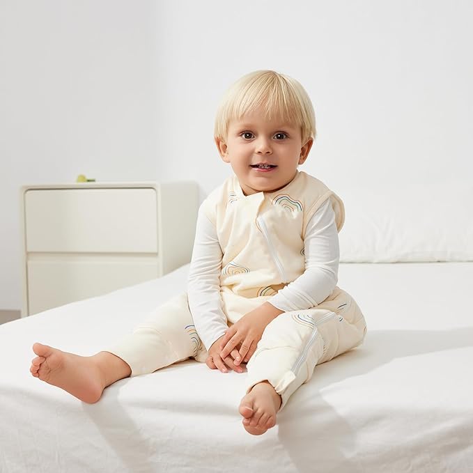 Duomiaomiao 1.5 TOG Toddler Sleep Sack 36-48 Months 100% Cotton Four Season Side Open Zipper Baby Sleep Sack with Feet, Breathable Toddler Wearable Blanket
