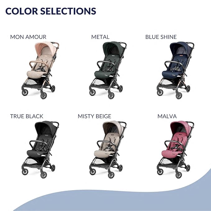 Peg Perego Volo, Ultra Lightweight Carry On Compliant Travel Stroller, Adjustable Features & Reclining Seat - Designed for Everyday Comfort from Newborn to 50lbs, True Black (Black)