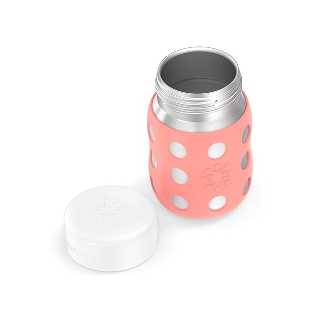 Lifefactory 8-Ounce Stainless-Steel Vacuum-Insulated Wide-Neck Baby Bottle with Flat Cap, Cantaloupe (LS2231WCA4)