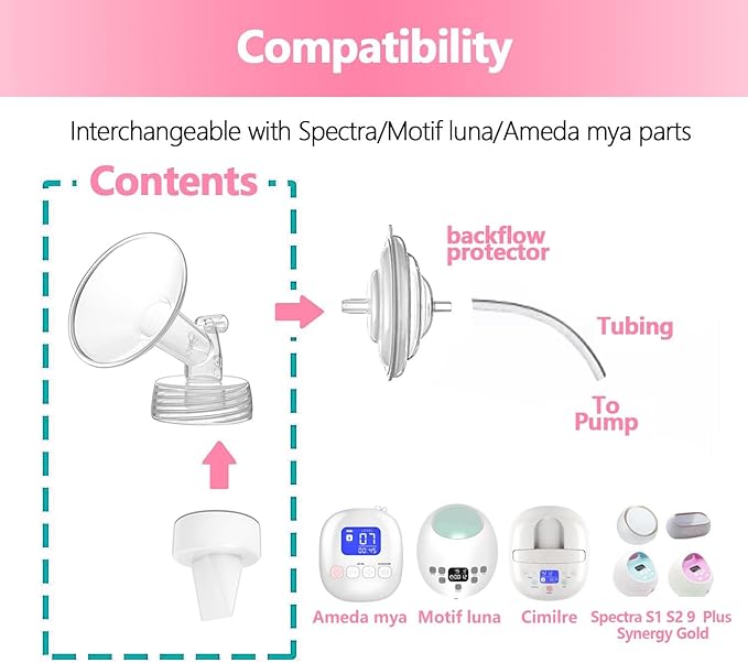Breastpump Parts Compatible with Spectra S1 S2 9 Plus Motif Luna Ameda MYA Cimilre 17mm Flange Valve Tube Backflow Protector Replacement Kit for Spectra Accessories/Parts