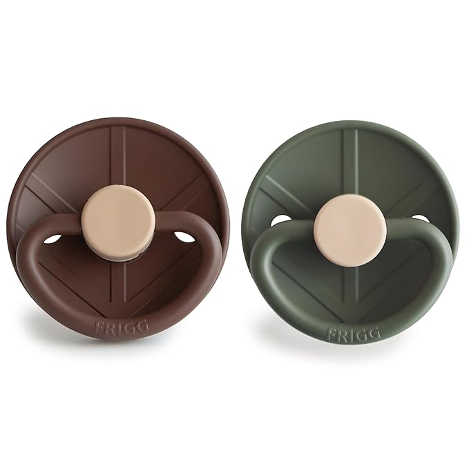 FRIGG Little Viking SilkySoft Silicone Baby Pacifier 2-Pack | Made in Denmark | BPA-Free (Cocoa/Olive, 0-6 Months)