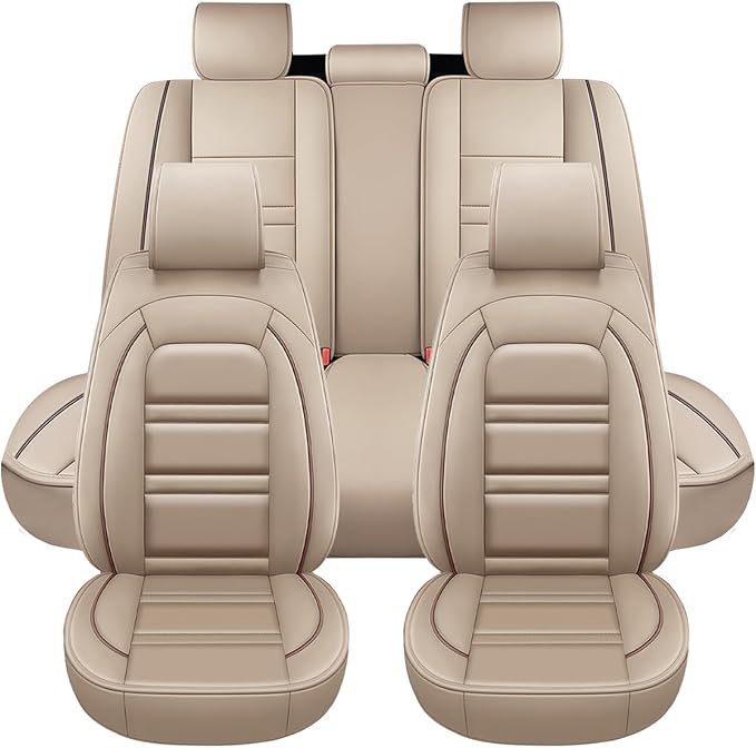 Seat Covers for kia Soul 2010-2025 | 5-Seats Leather Seat Covers, Easy to Install Automotive Seat Covers Full Set (Full Set, Beige)