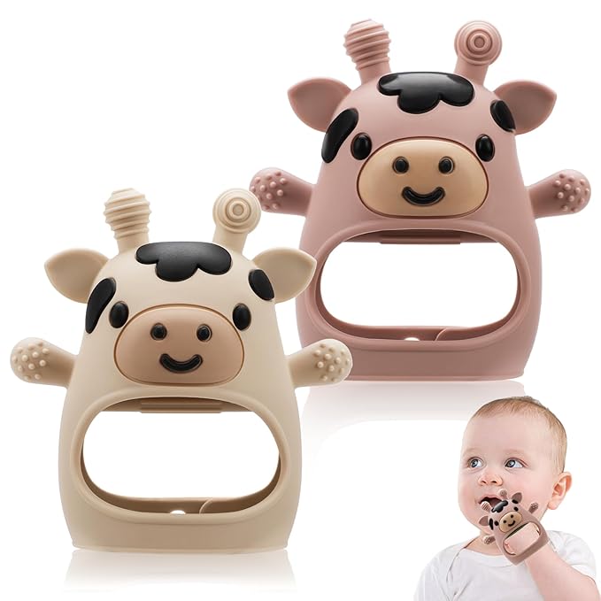 2 Pack Baby Teething Toys 0-6 6-12 Months, Adjustable Anti Dropping Wrist Teething Mittens, Food Grade Silicone Baby Chew Toys for Sucking Needs Teether for Newborns Infants Teething Relief