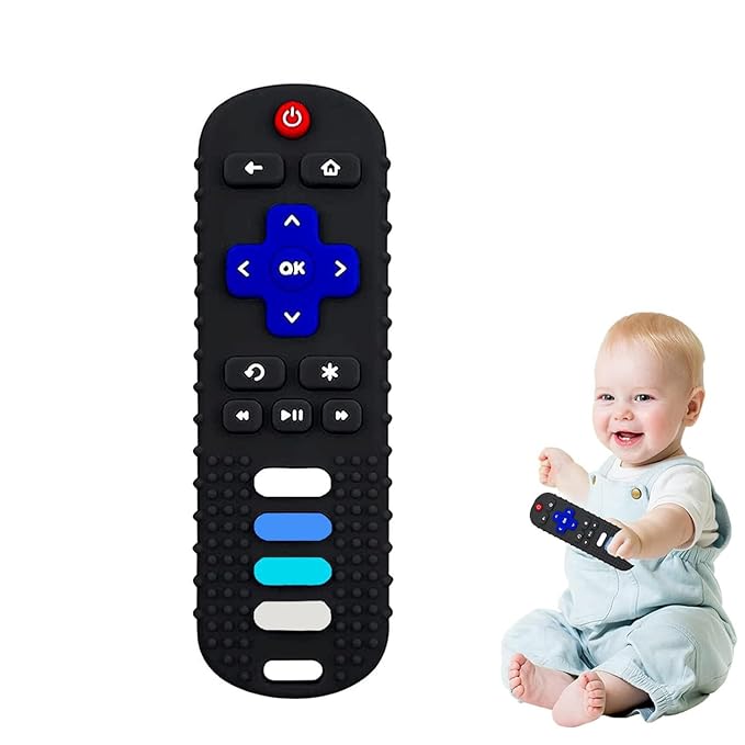 Silicone Baby Teething Toys for Babies 0-18 Months,Baby Silicone Chew Toys,Remote Control Shape Teething Toys,BPA Free(L-Black)