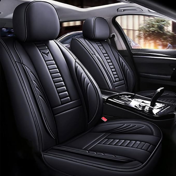 Waterproof 5 Car Seat Covers for Suzuki 1999-2025 95% Models, Premium Leather Automotive Front and Back Seat Protectors Compatible with Airbag Black & Black Line