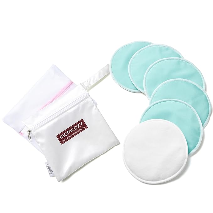 Momcozy Reusable Nursing Pads, Innovative Use of One Way Moisture-Wicking Fabric & 4 - Layer Washable Breast Pads, Super Absorbent and Large Capacity, 6 Pack + Wet and Dry Separation Bag + Wash Bag