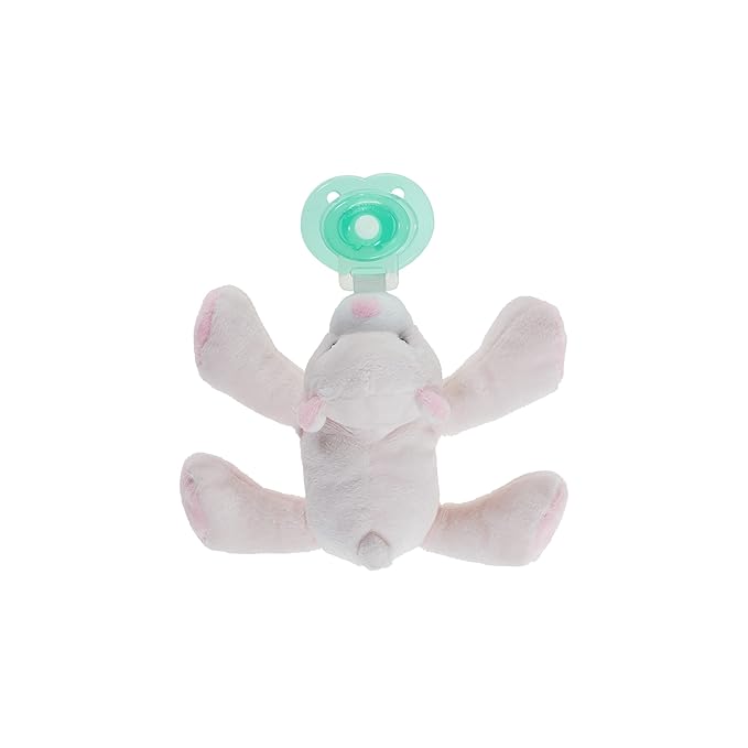 Nookums Paci-Plushies Shakies - Pacifier Holder with Built in Rattle (2 in 1)- Adapts to Name Brand Pacifiers, Suitable for All Ages, Plush Toy Includes Detachable Pacifier (Baby Bear - Pink)