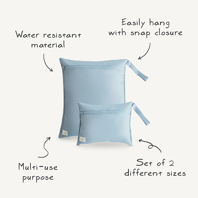 mushie Water Resistant Wet Bags | Large & Small Reusable Storage Bag for Baby Items and Travel | Zippered Pockets with Handle | Machine Washable, Set of 2 (Rainbows)