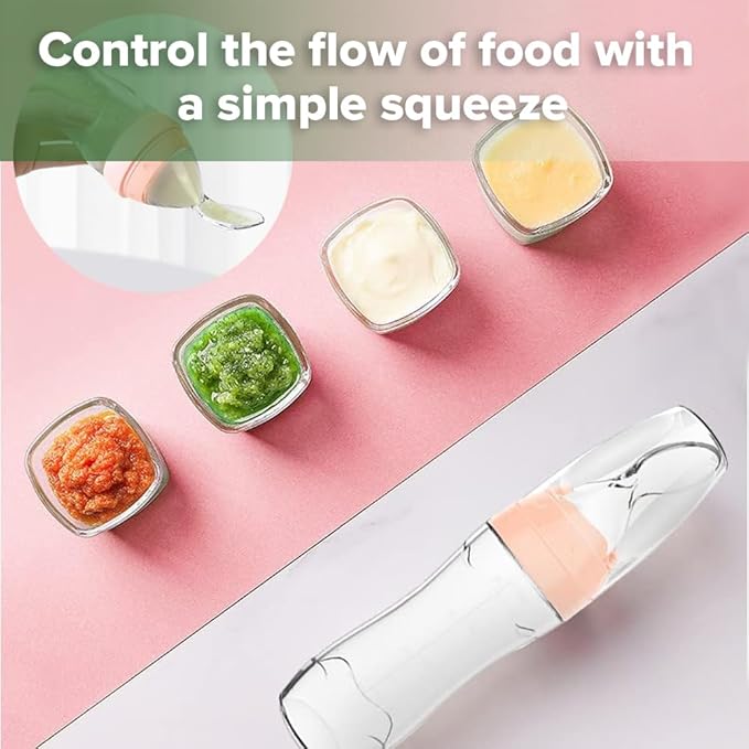Haakaa Silicone Baby Food Dispensing Spoon Feeder 4oz - Infant Squeeze Cereal Feeder, Baby Fresh Food Feeder, Feed Bottle for Puree, Solid Baby Food, BPA Free, 4m+ Babies – Grey