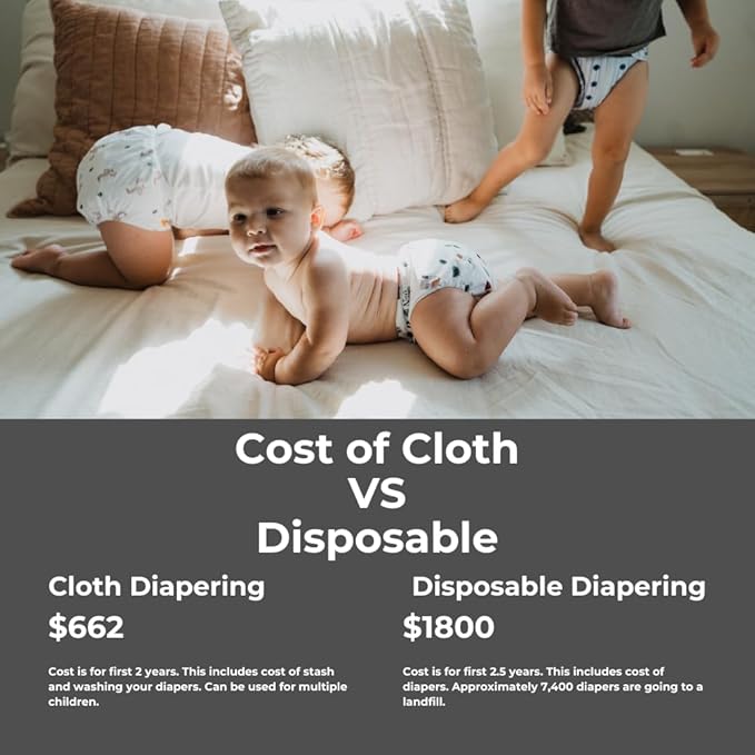 Nora's Nursery Cloth Diapers 7 Pack with 7 Inserts & 1 Wet Bag - Waterproof Cover, Washable, Reusable & One Size Adjustable Pocket Diapers for Newborns and Toddlers - Ballet Slippers