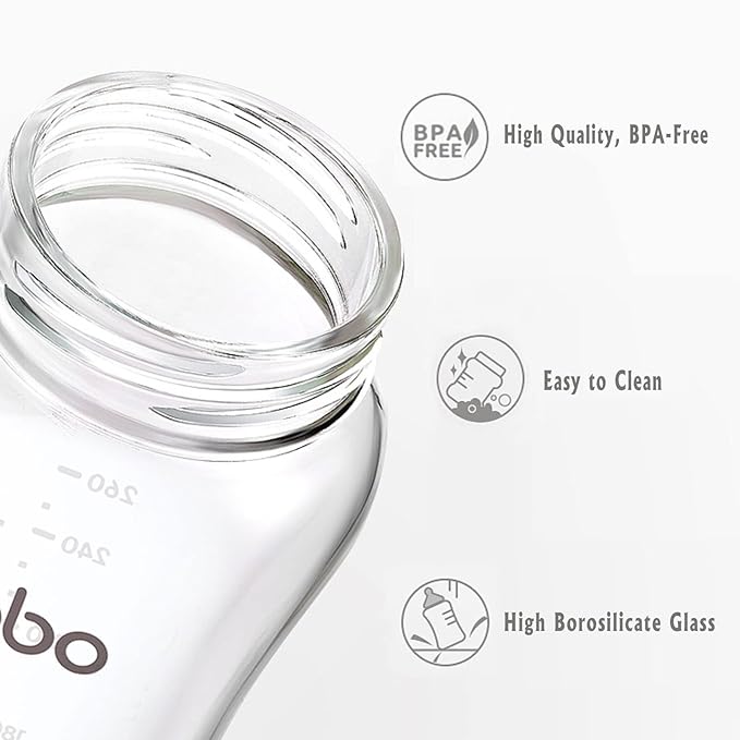 YOHKOH Natural Glass Baby Bottle with Natural Response Nipple, Newborn Anti-Colic Baby Bottles, Wide Neck Mushroom Cap Baby Bottle, Clear (Red, (8.8oz (Pack of 4))