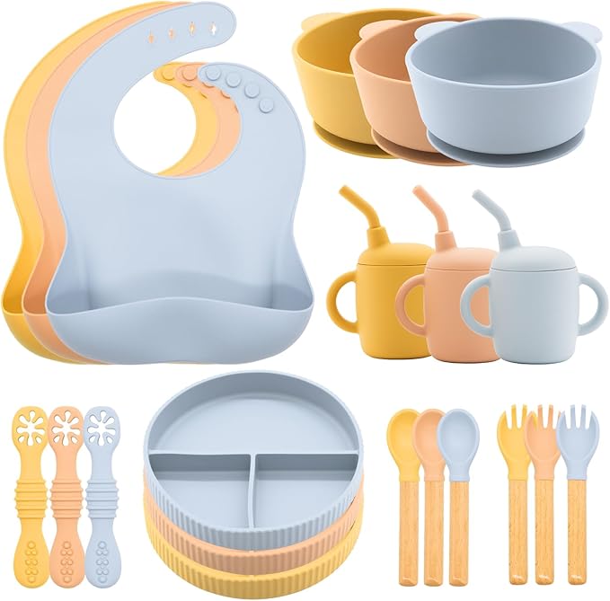 Silicone Baby Feeding Set 21 Pcs, Baby Led Weaning Supplies, Baby Feeding Supplies Set BPA Free, Essentials for Newborn Gift Mixed