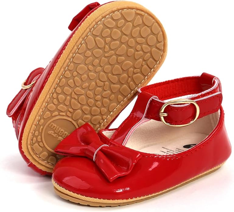 COSANKIM Baby Girls Mary Jane Flats Shoes Anti-Slip Rubber Sole Infant Toddler Princess Wedding Dress Shoes