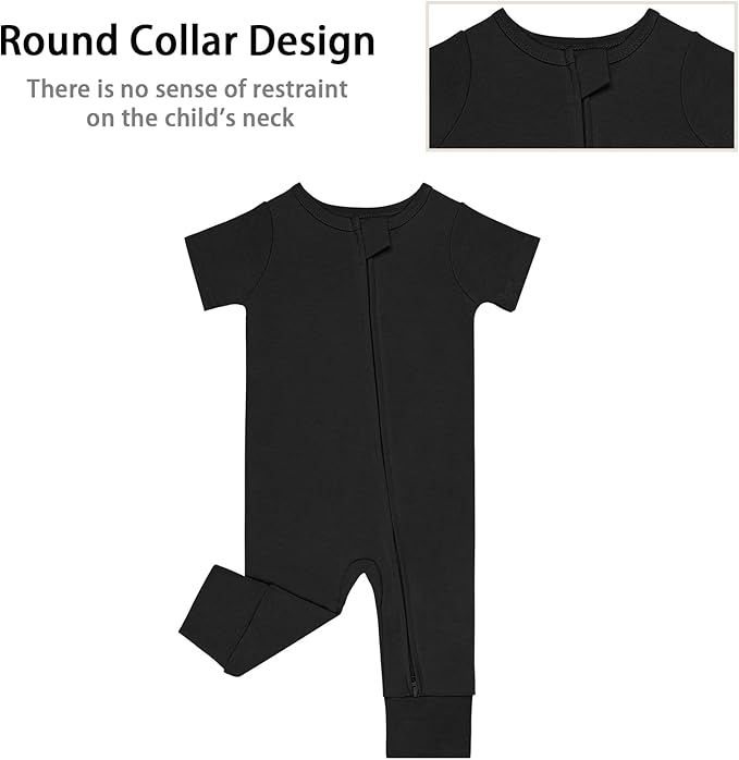 GUISBY Footless Short Sleeve Baby Pajamas with Zipper Cotton Infant Sleepwear