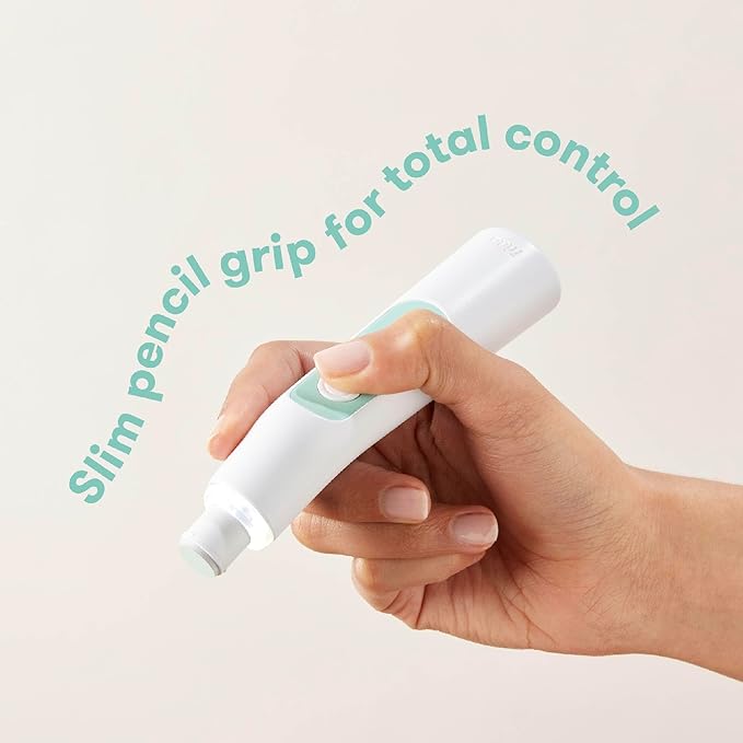 Frida Baby Electric Nail Buffer | Safe + Easy Baby Nail File, Baby Nail Clippers + Nail Trimmer Kit for Newborn, Toddler, Children's Fingernails/Toenails, 4 Buffer Pads, LED Light, Storage Case, White