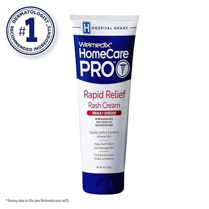 Welmedix HomeCare PRO Rapid Relief Adult Diaper Rash Cream – Extra Thick, Moisturizing Barrier Cream for Incontinence and Healing/Zinc Oxide (4oz Tube)