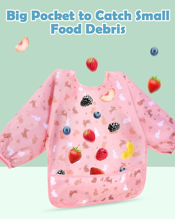Lictin Long Sleeve Bibs 5 Pack - Baby Bibs, Waterproof Toddler Bibs, Baby Smock for Eating, Baby Bibs for Feeding Teething