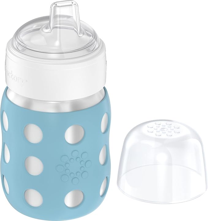 Lifefactory 8-Ounce Stainless-Steel Vacuum-Insulated Wide-Neck Baby Bottle with Sippy Nipple, Denim (LS2251WDE4)
