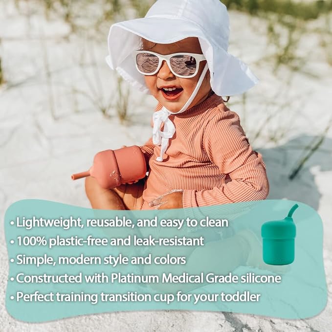 Pura my-my Silicone Straw Cup| Spill Proof, Reusable, Food Grade Silicone, Plastic-Free | For Kids, Toddlers, Babies & Infants - 2 Pack Mint & Moss