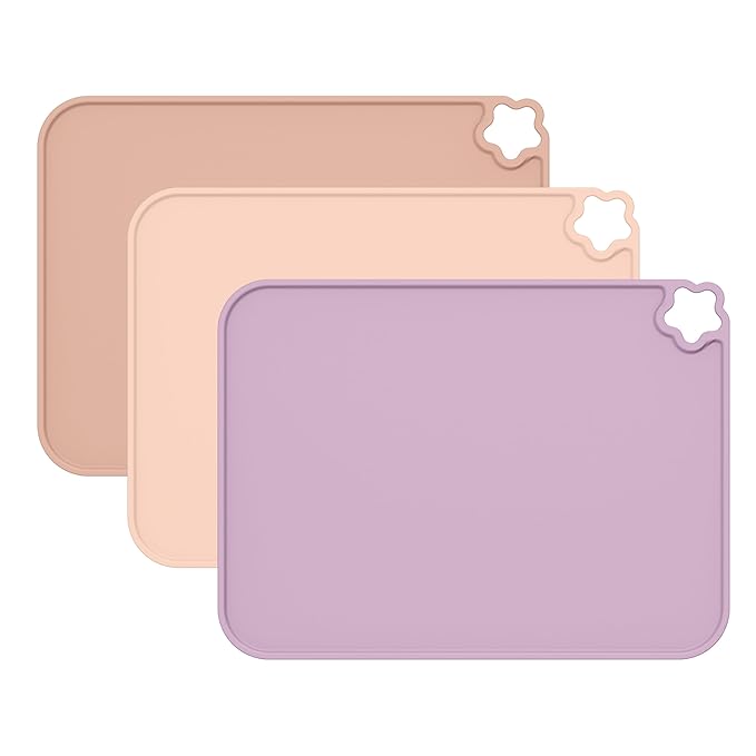 Cutebe Silicone Placemat for Toddles Kids Non-Slip Reusable Portable Kids Placemats for Dinning Table Heat Resistant Placemats, Baby Placemat Stain Resistant Silicone Mat for Dining Table 3 Pack
