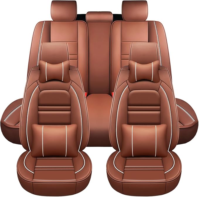 Car Seat Covers for Chrysler Car Pacifica 2004-2025 | 5-Seats Seat Covers, Waterproof Seat Protectors, Automotive Seat Covers (Full Set with Pillow,Coffee)