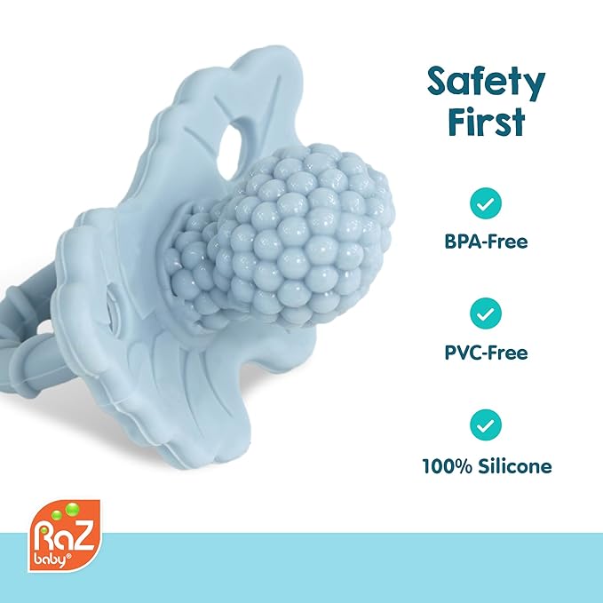 RaZbaby RaZberry Silicone Teether Pacifier – Teething Relief for Infants, Food-Grade, BPA-Free, Hands-Free Design, Natural Berrybumps Fruit Texture for Sensory Development, Freezable – Coconut