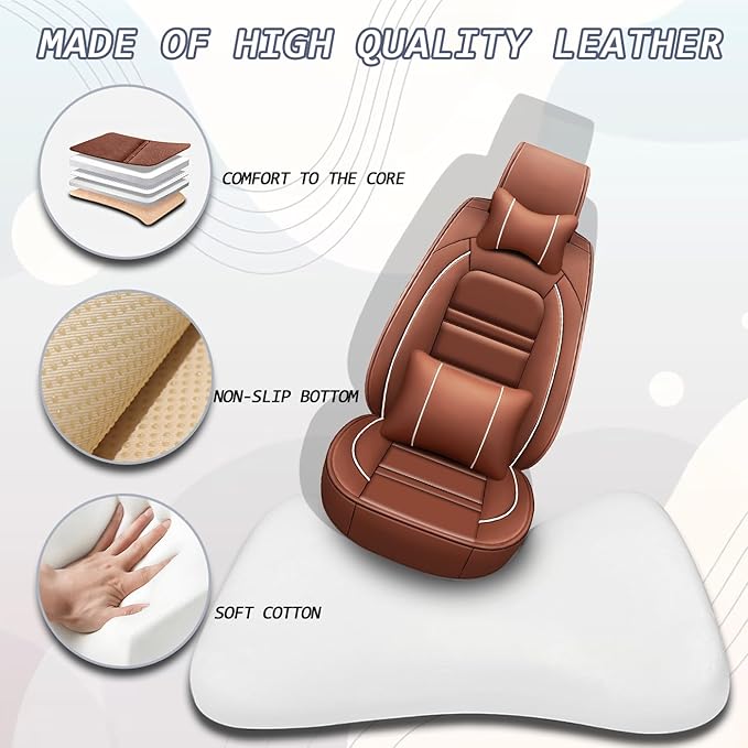 Car Seat Covers for Infiniti qx80 2014-2025 | 5-Seats Seat Covers, Waterproof Seat Protectors, Automotive Seat Covers (Full Set with Pillow,Coffee)