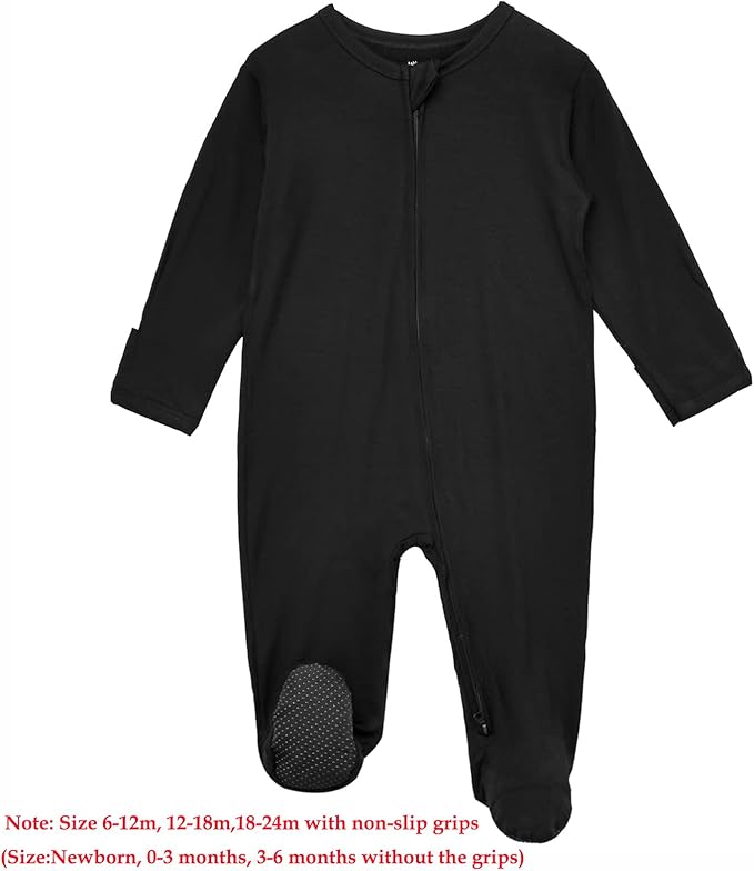 Aablexema Baby Zipper Pajamas Bamboo Rayon, 3pcs Unisex Infant Onesie with Mitten Long Sleeve Footed Pjs