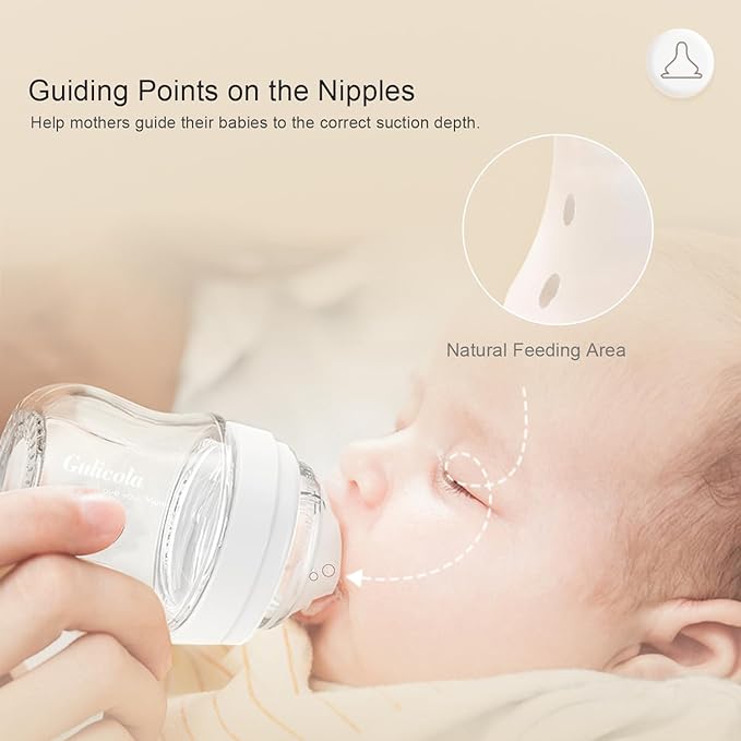 Gulicola PP (NOT Glass) Baby Breastfeeding Bottles, Medium Flow Nipples (M), 3 Months +, Wide Neck, Pink, 8 oz - 4 pks