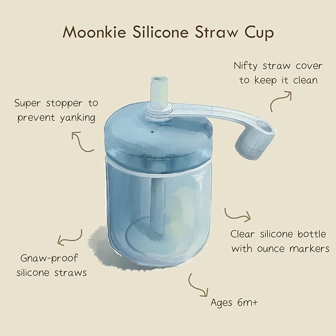 Moonkie Baby Straw cup | Silicone Toddler Sippy Cup Training Cup with Straw Lid | BPA-Free Drop-Proof Baby Cup | Led Weaning | 6 Months+, 5 oz, 2pack