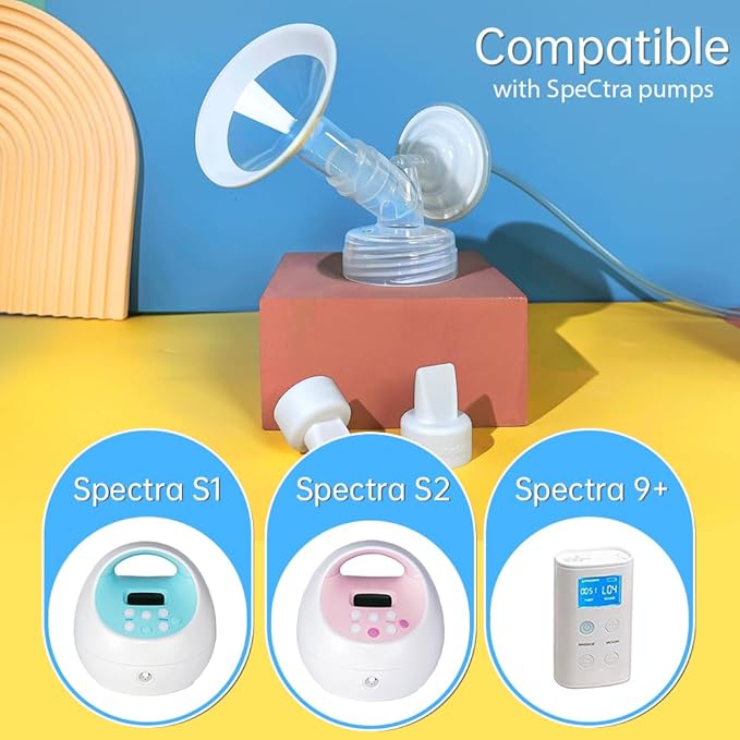 PumpMom-us 19mm Oval Flange Pump Parts for S1 S2 9 Plus Breast Pump, Replacement 19 mm Breast Shield/Duckbill Valves/Backflow Protector/Silicone Tubing