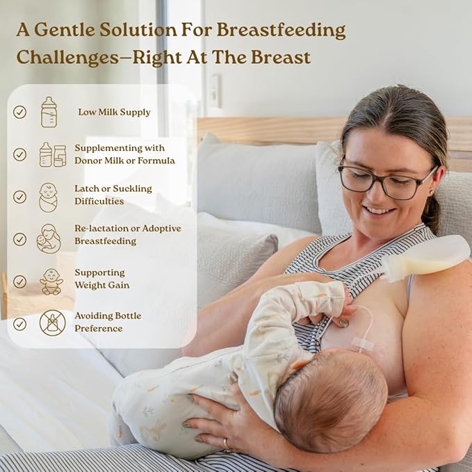 Haakaa Silicone Supplemental Feeding Tube & Pouch Set – Breastfeeding Assistance Kit for Low Supply, Latching Support, Donor or Pumped Milk – 120ml Pouch + Adjustable Flow Tube