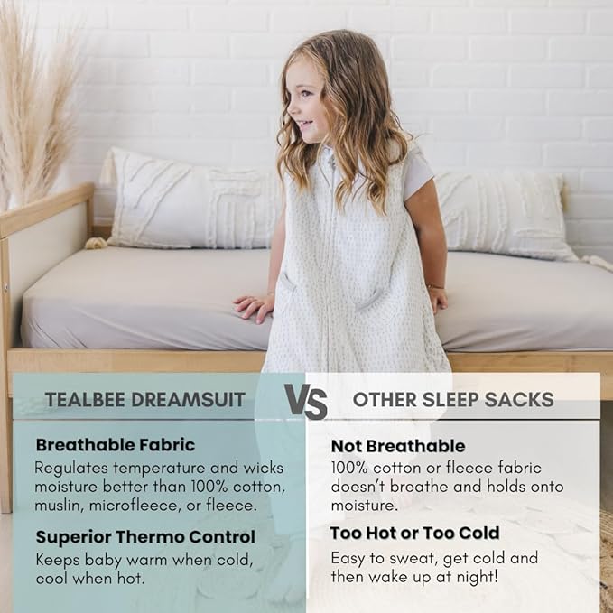 Tealbee Dreamsuit Toddler Sleep Sack with Feet – Walker Sleep Bag with Legs, Rayon made from Bamboo, Summer 0.8 TOG, 2-Way Zipper, 12m-2T - Dash