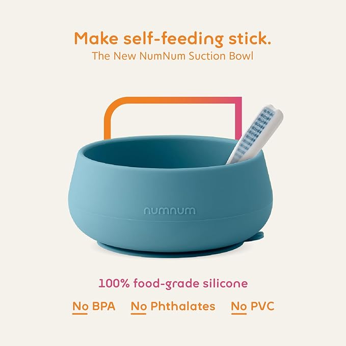NumNum Baby Bowl & 2 Pack GOOtensils Baby Spoons, Suction Bowls for Baby 4+ Months, Extra Strong Non-Slip Suction, 100% Food-Grade Silicone, BPA-Free, Microwave & Dishwasher Safe (Mauve)