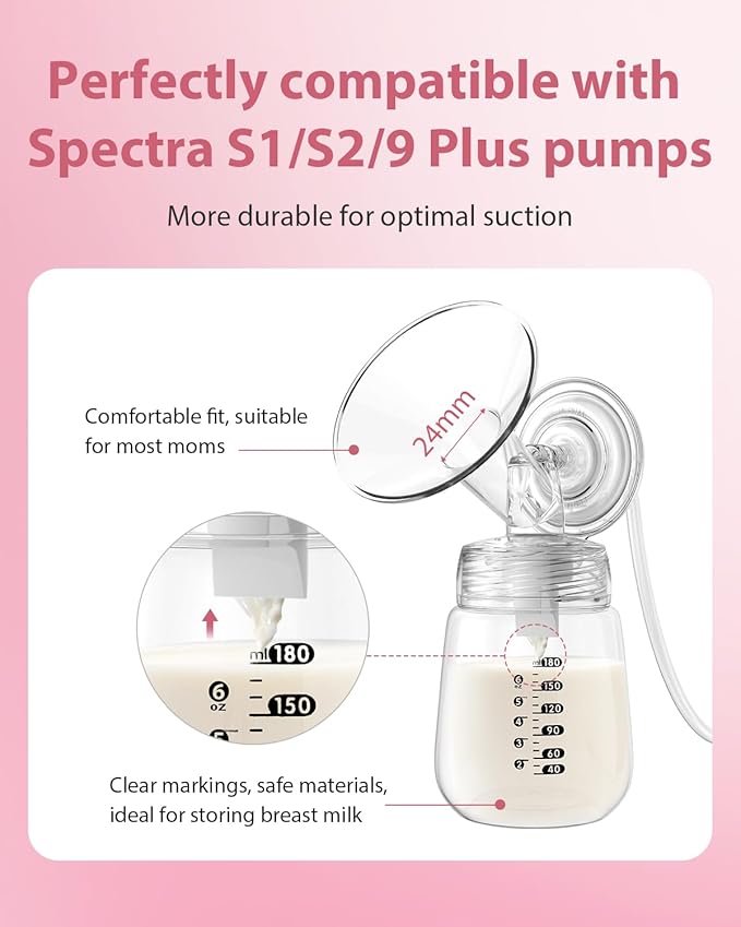 Breast Pump Parts Compatible with Spectra S1/S2/9 Plus, Not Original Accessories, Full Set Replacements Include 20mm Flanges, Valves, Backflow Protectors (Duckbills Included), Tubings and Bottles