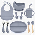 Silicone Baby Feeding Set - 10PCS Suction Baby Bowl and Divided Toddler Plates Adjustable Bib Cup Spoons Forks -Baby Led Weaning Supplies, Baby Utensils Eating Essential Set for 6+ Months