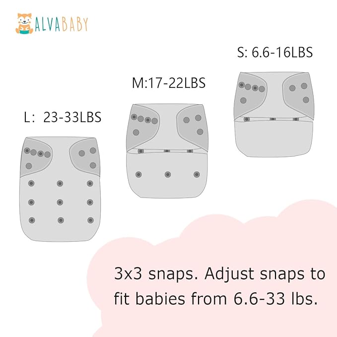 ALVABABY 6 Pack Cloth Diaper with 12 Inserts One Size Adjustable Washable Reusable Diaper Cover for Baby Girls and Boys