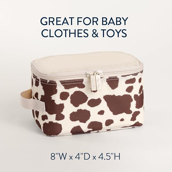 Itzy Ritzy Packing Cubes for Travel Set of 3 Packing Organizers; Each Travel Cube Features a Mesh Top, Double Zippers and a Fabric Handle (Cow Print)