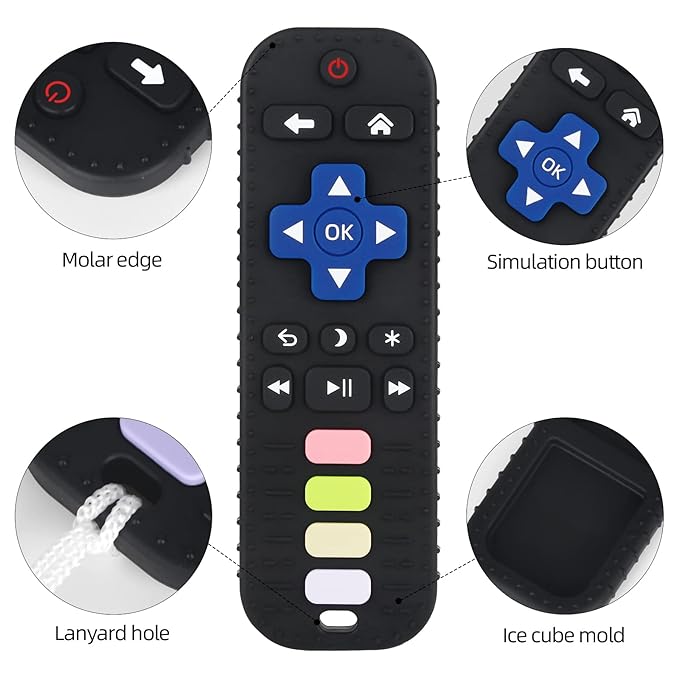 Chuya Baby Teether Toy Chew Toys for Babies 3-24 Months TV Remote Control Shape Teething Relief for Infants (Black)