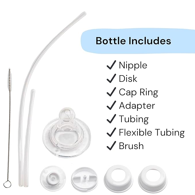 Hands-Free Baby Bottle - Anti-Colic Nursing System 9 oz Baby Bottle with Fast Flow Nipple/Teat 3m+ Infant with Tube Straw Feeding System for Toddler (2 Bottles - Lion)
